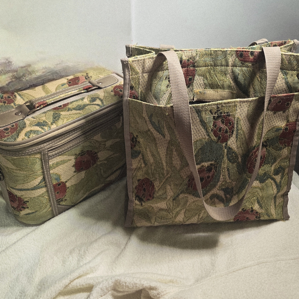 Vintage LADY BUG Floral Patterned Tote Bag